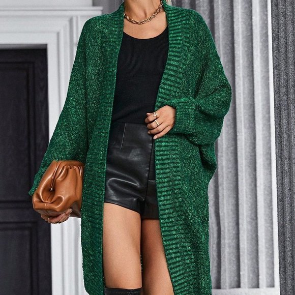 Green Casual Womens Batwing Sleeve Open Front Cardigan - Picture 3 of 6